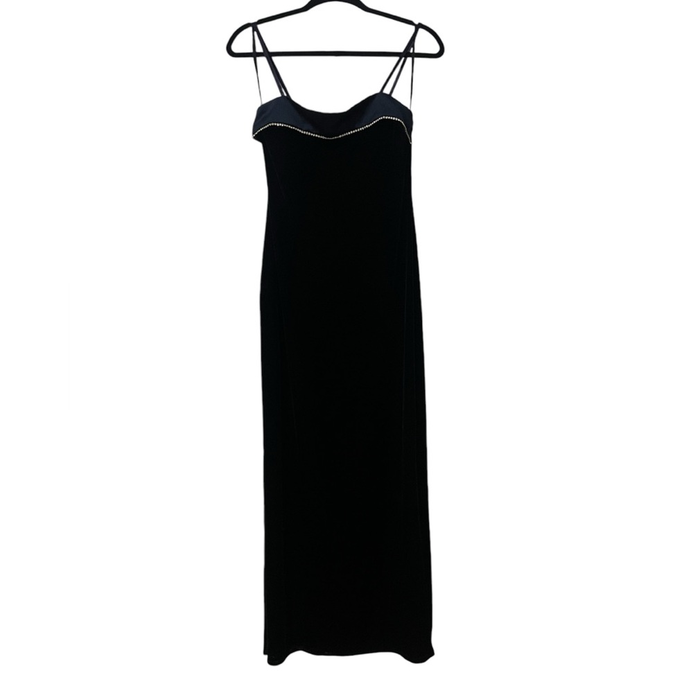 Vintage Navy Blue Velvet Maxi Dress - Onyx Nite (Size 10)